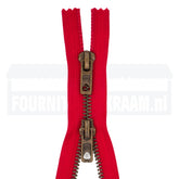 Rits dubbel deelbaar | Opti | metaal M60 brons | 80 cm | 722 rood Dubbel Deelbare Rits OPTI - DD - M60 - BRONS - 80 - CM - 722 - ROOD